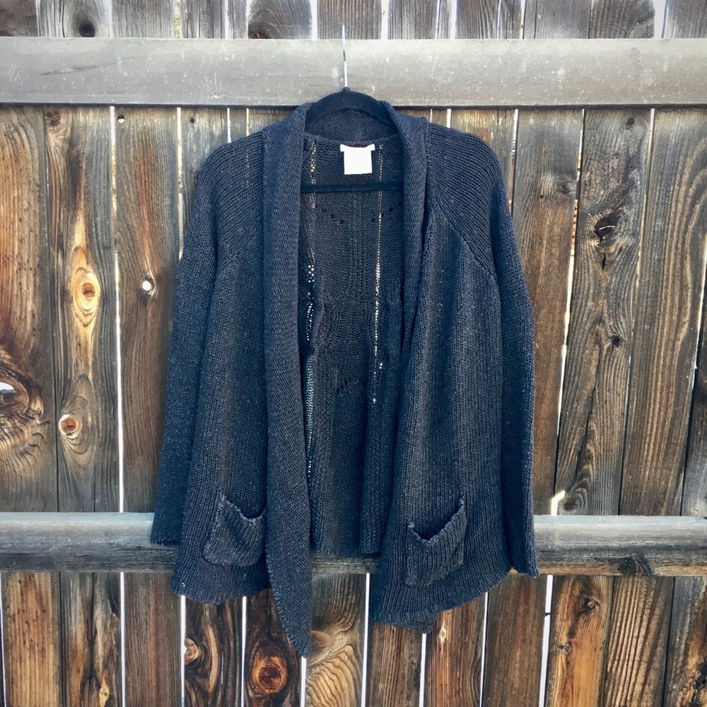 Gray Knitted Open Cardigan